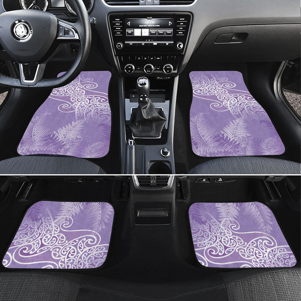 Aotearoa Maori Koru Curves Car Mats Silver Ferns - Amethyst LT7 Set 4pcs Purple - Polynesian Pride