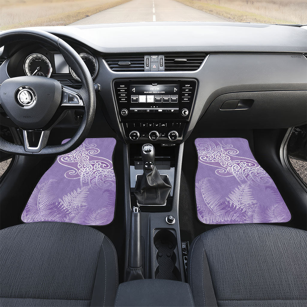 Aotearoa Maori Koru Curves Car Mats Silver Ferns - Amethyst LT7 Set 2pcs - Front Purple - Polynesian Pride