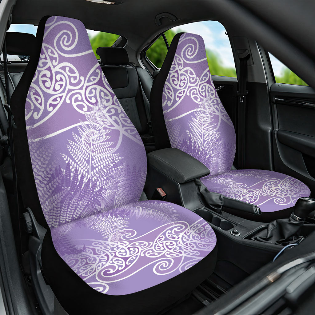 Aotearoa Maori Koru Curves Car Seat Cover Silver Ferns - Amethyst LT7 One Size Purple - Polynesian Pride