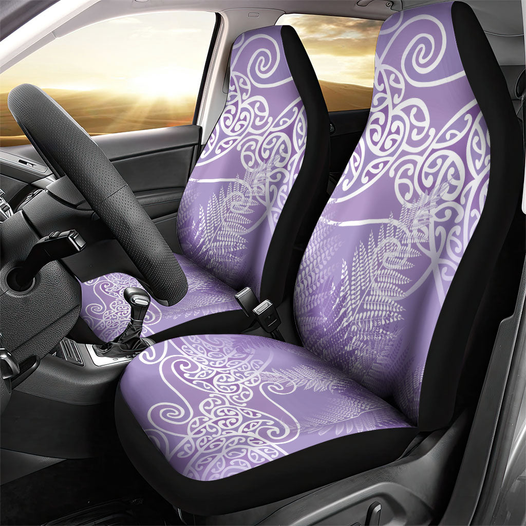 Aotearoa Maori Koru Curves Car Seat Cover Silver Ferns - Amethyst LT7 - Polynesian Pride