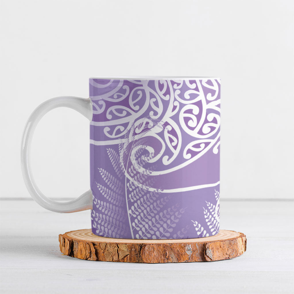 Aotearoa Maori Koru Curves Ceramic Mug Silver Ferns - Amethyst LT7 Purple - Polynesian Pride