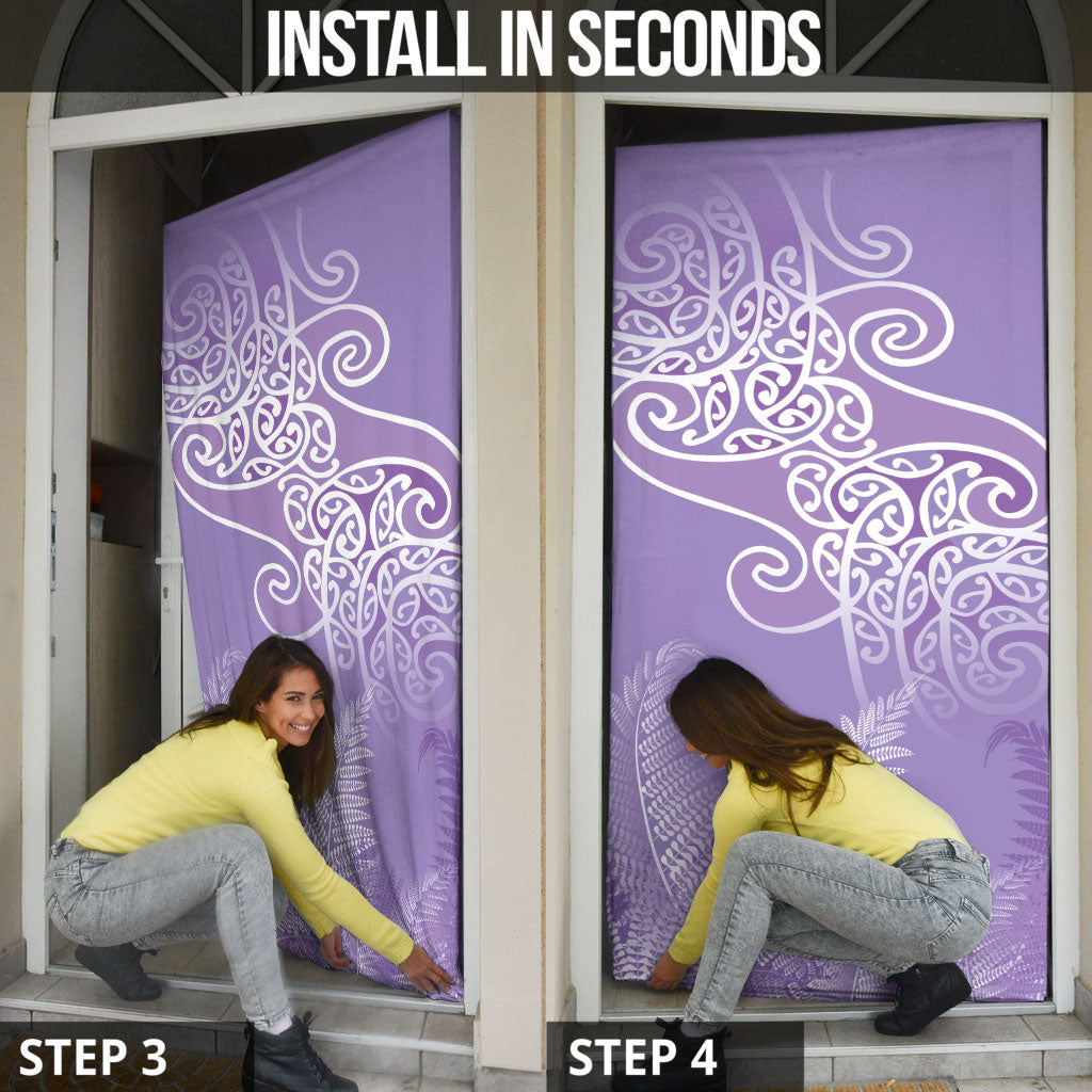 Aotearoa Maori Koru Curves Door Cover Silver Ferns - Amethyst LT7 - Polynesian Pride