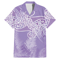 Aotearoa Maori Koru Curves Family Matching Long Sleeve Bodycon Dress and Hawaiian Shirt Silver Ferns - Amethyst