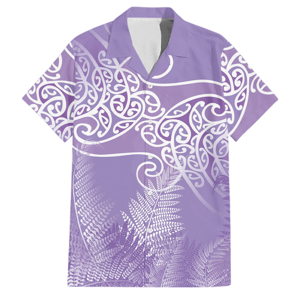 Aotearoa Maori Koru Curves Family Matching Off Shoulder Maxi Dress and Hawaiian Shirt Silver Ferns - Amethyst