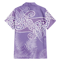 Aotearoa Maori Koru Curves Family Matching Off Shoulder Maxi Dress and Hawaiian Shirt Silver Ferns - Amethyst
