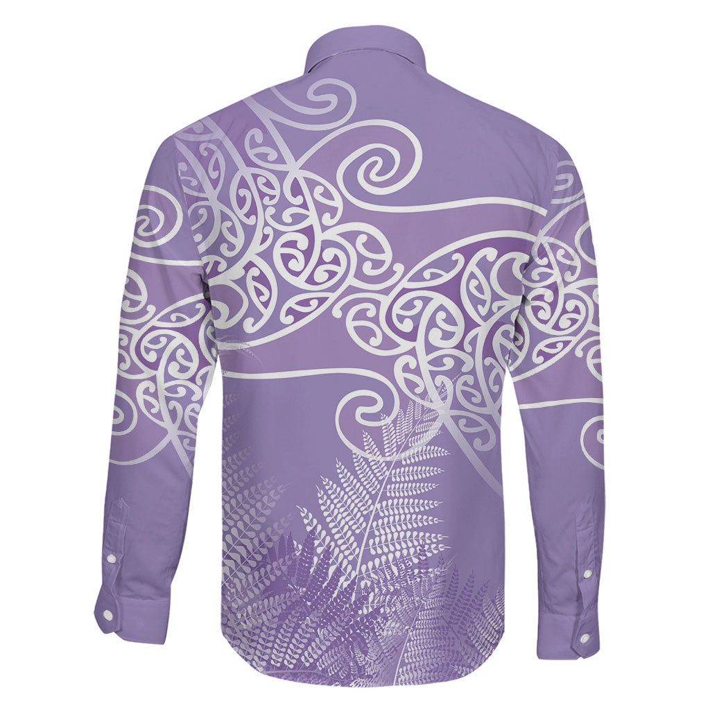 Aotearoa Maori Koru Curves Family Matching Off Shoulder Maxi Dress and Hawaiian Shirt Silver Ferns - Amethyst
