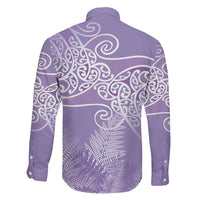 Aotearoa Maori Koru Curves Family Matching Off Shoulder Short Dress and Hawaiian Shirt Silver Ferns - Amethyst