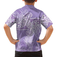 Aotearoa Maori Koru Curves Family Matching Tank Maxi Dress and Hawaiian Shirt Silver Ferns - Amethyst