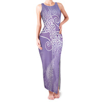 Aotearoa Maori Koru Curves Family Matching Tank Maxi Dress and Hawaiian Shirt Silver Ferns - Amethyst