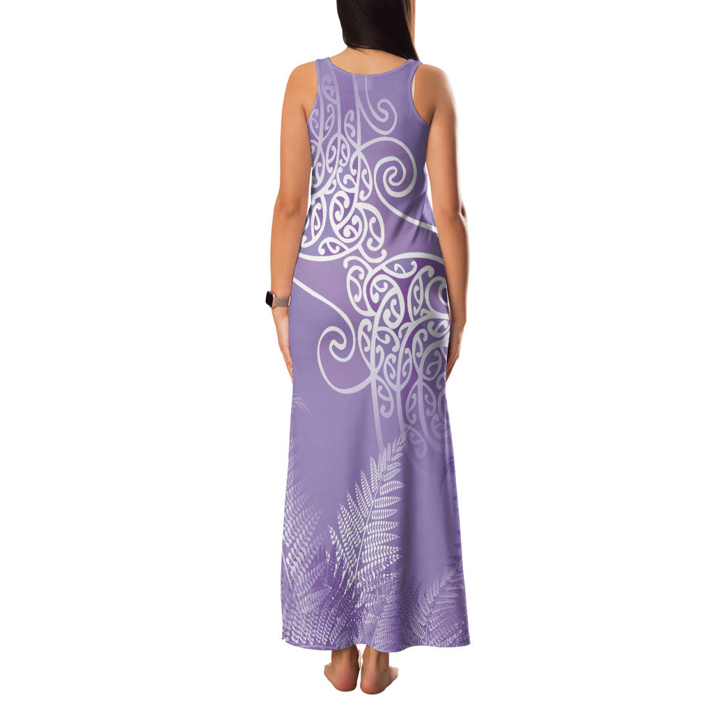 Aotearoa Maori Koru Curves Family Matching Tank Maxi Dress and Hawaiian Shirt Silver Ferns - Amethyst