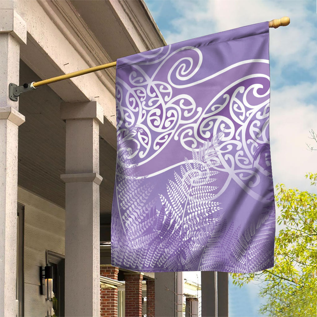 Aotearoa Maori Koru Curves Garden Flag Silver Ferns - Amethyst LT7 House Flag Purple - Polynesian Pride