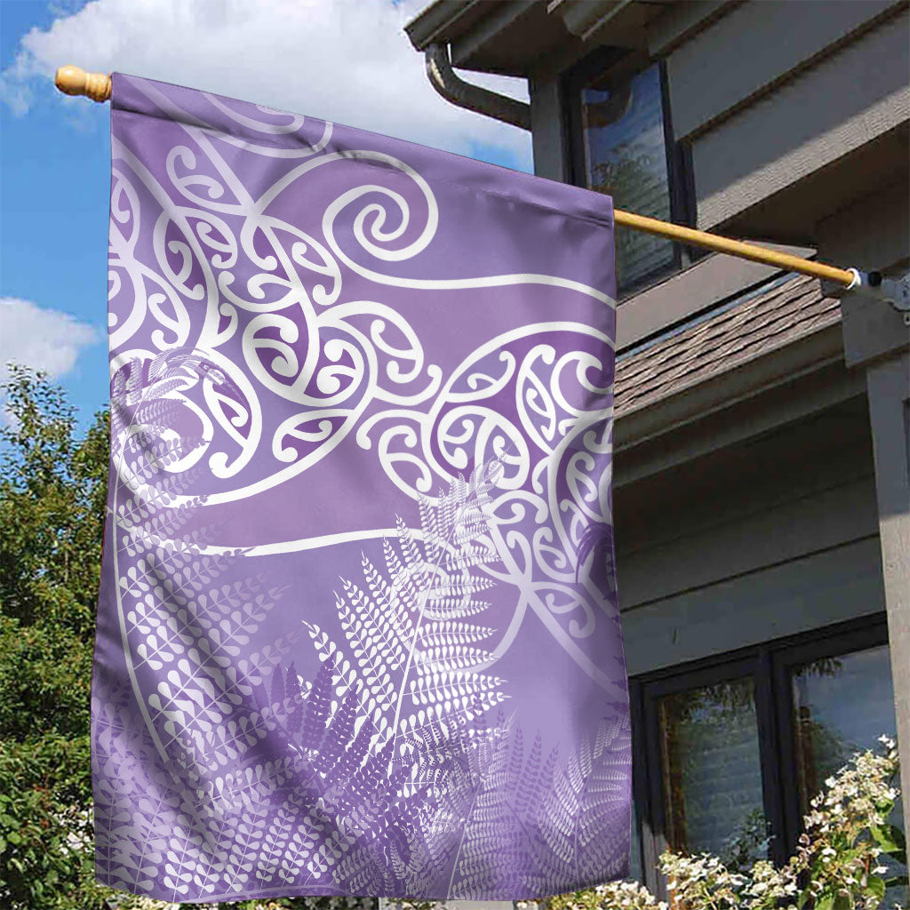 Aotearoa Maori Koru Curves Garden Flag Silver Ferns - Amethyst LT7 - Polynesian Pride