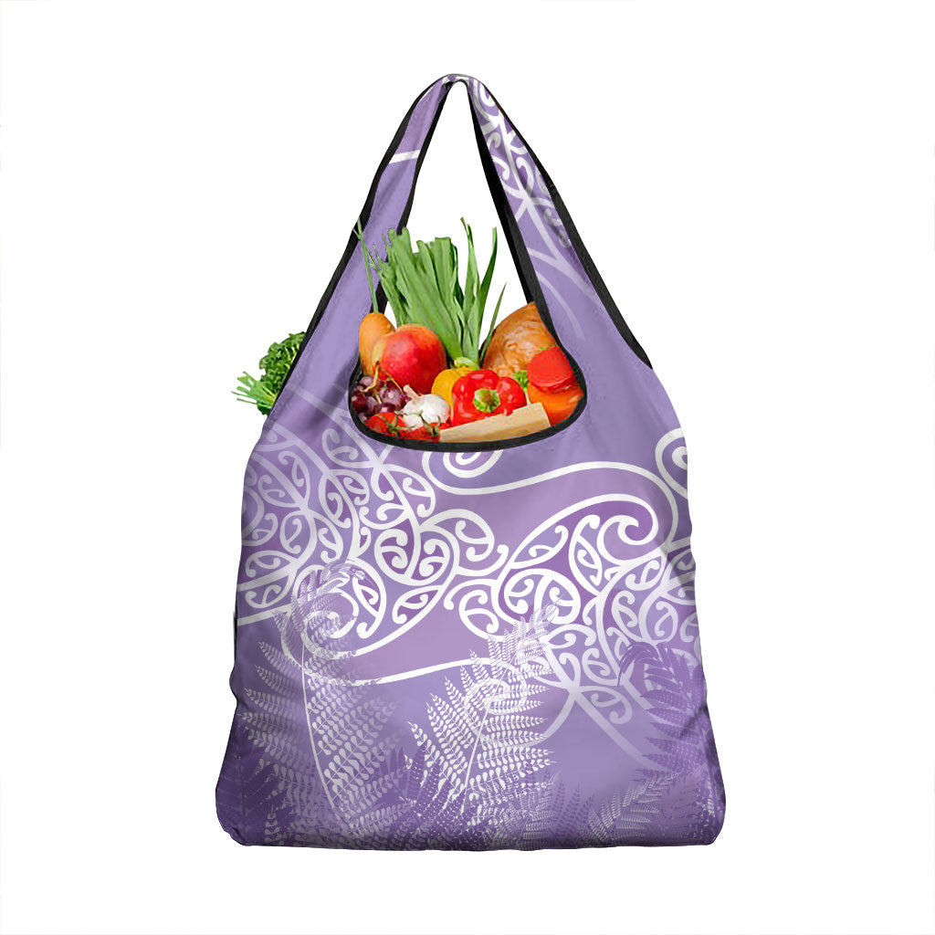 Aotearoa Maori Koru Curves Grocery Bag Silver Ferns - Amethyst