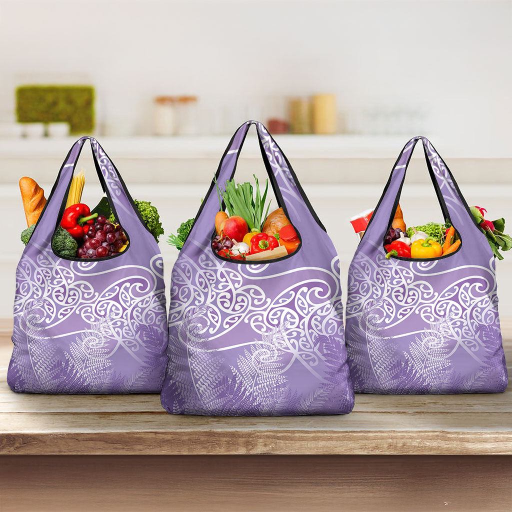 Aotearoa Maori Koru Curves Grocery Bag Silver Ferns - Amethyst