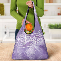 Aotearoa Maori Koru Curves Grocery Bag Silver Ferns - Amethyst