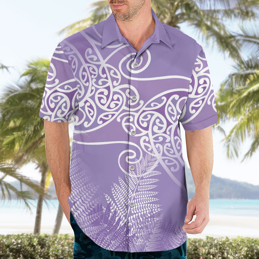 Aotearoa Maori Koru Curves Hawaiian Shirt Silver Ferns - Amethyst LT7 - Polynesian Pride