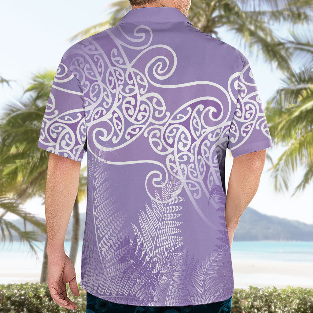 Aotearoa Maori Koru Curves Hawaiian Shirt Silver Ferns - Amethyst LT7 - Polynesian Pride