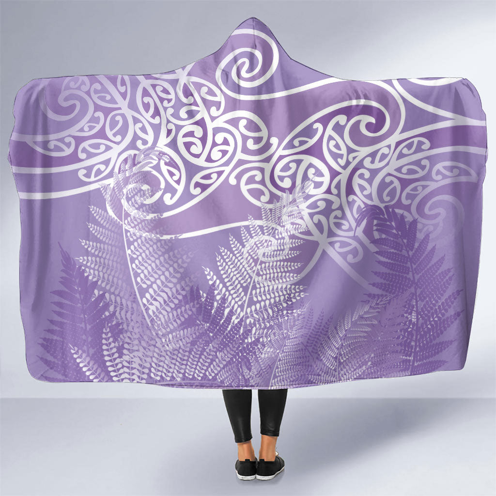 Aotearoa Maori Koru Curves Hooded Blanket Silver Ferns - Amethyst LT7 One Size Purple - Polynesian Pride
