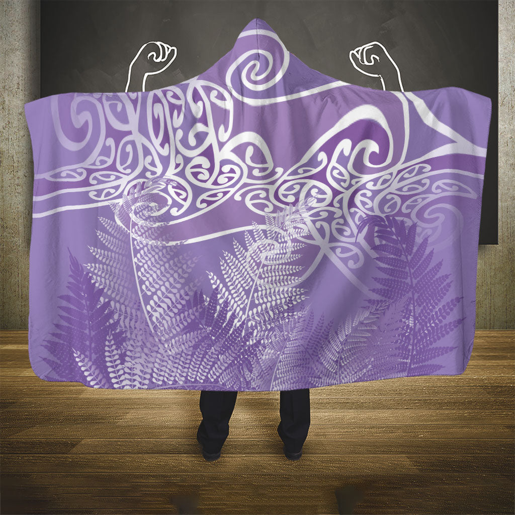 Aotearoa Maori Koru Curves Hooded Blanket Silver Ferns - Amethyst LT7 - Polynesian Pride