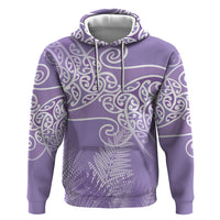 Aotearoa Maori Koru Curves Hoodie Silver Ferns - Amethyst LT7 Pullover Hoodie Purple - Polynesian Pride