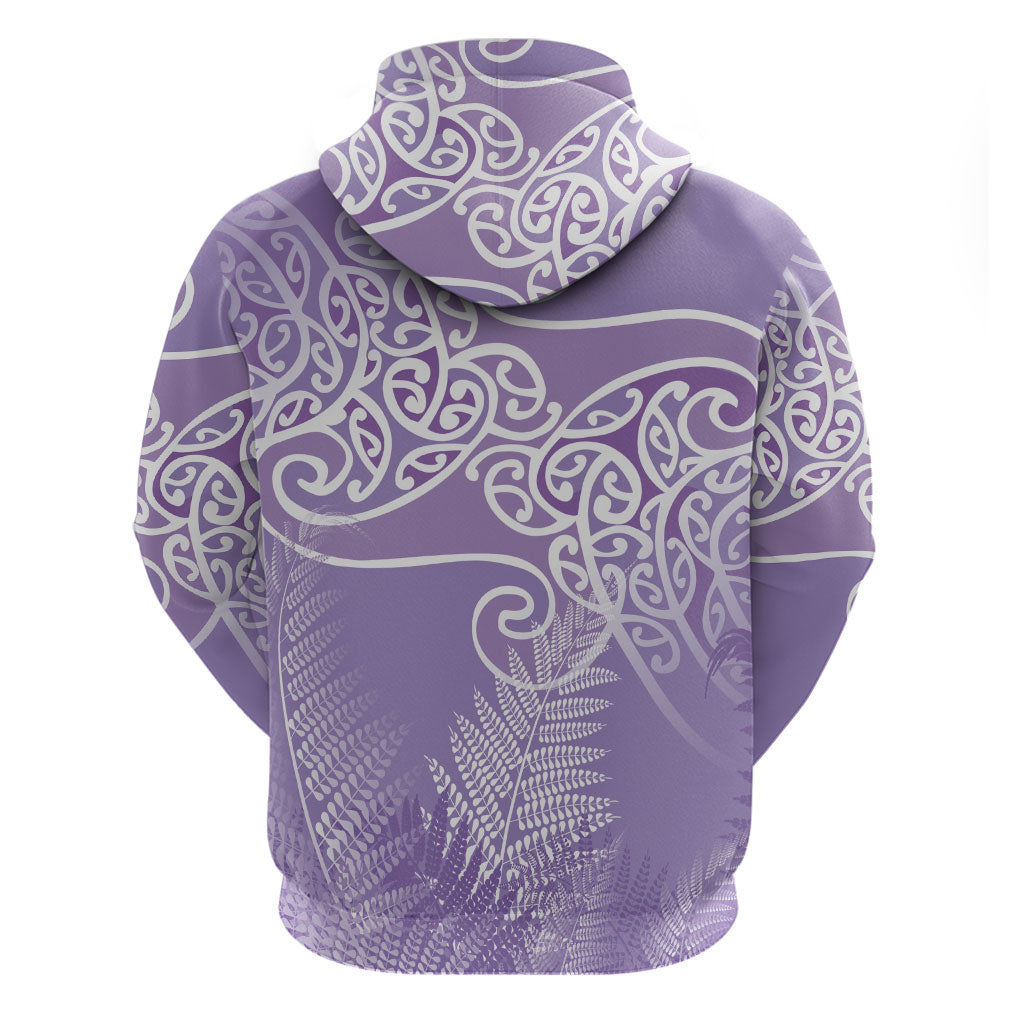 Aotearoa Maori Koru Curves Hoodie Silver Ferns - Amethyst LT7 - Polynesian Pride