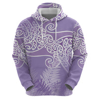 Aotearoa Maori Koru Curves Hoodie Silver Ferns - Amethyst LT7 - Polynesian Pride