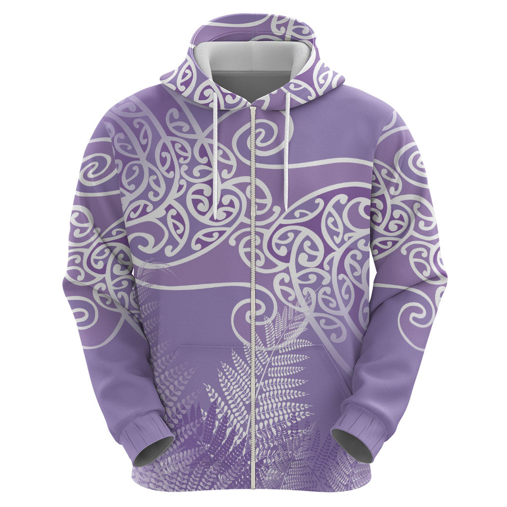Aotearoa Maori Koru Curves Hoodie Silver Ferns - Amethyst LT7 - Polynesian Pride