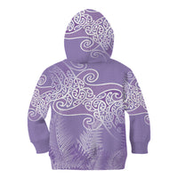 Aotearoa Maori Koru Curves Kid Hoodie Silver Ferns - Amethyst LT7 - Polynesian Pride