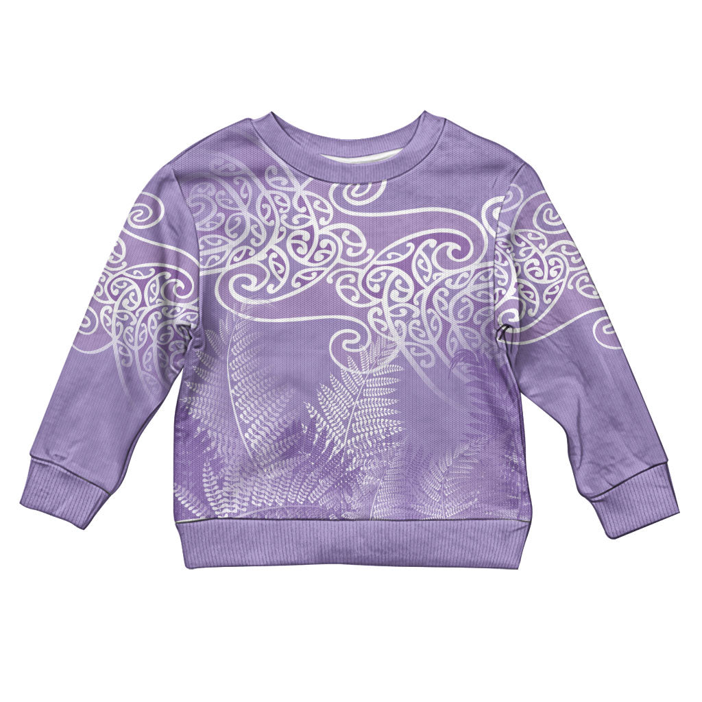 Aotearoa Maori Koru Curves Kid Ugly Christmas Sweater Silver Ferns - Amethyst LT7 Kid Purple - Polynesian Pride