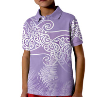 Aotearoa Maori Koru Curves Kid Polo Shirt Silver Ferns - Amethyst LT7 Kid Purple - Polynesian Pride