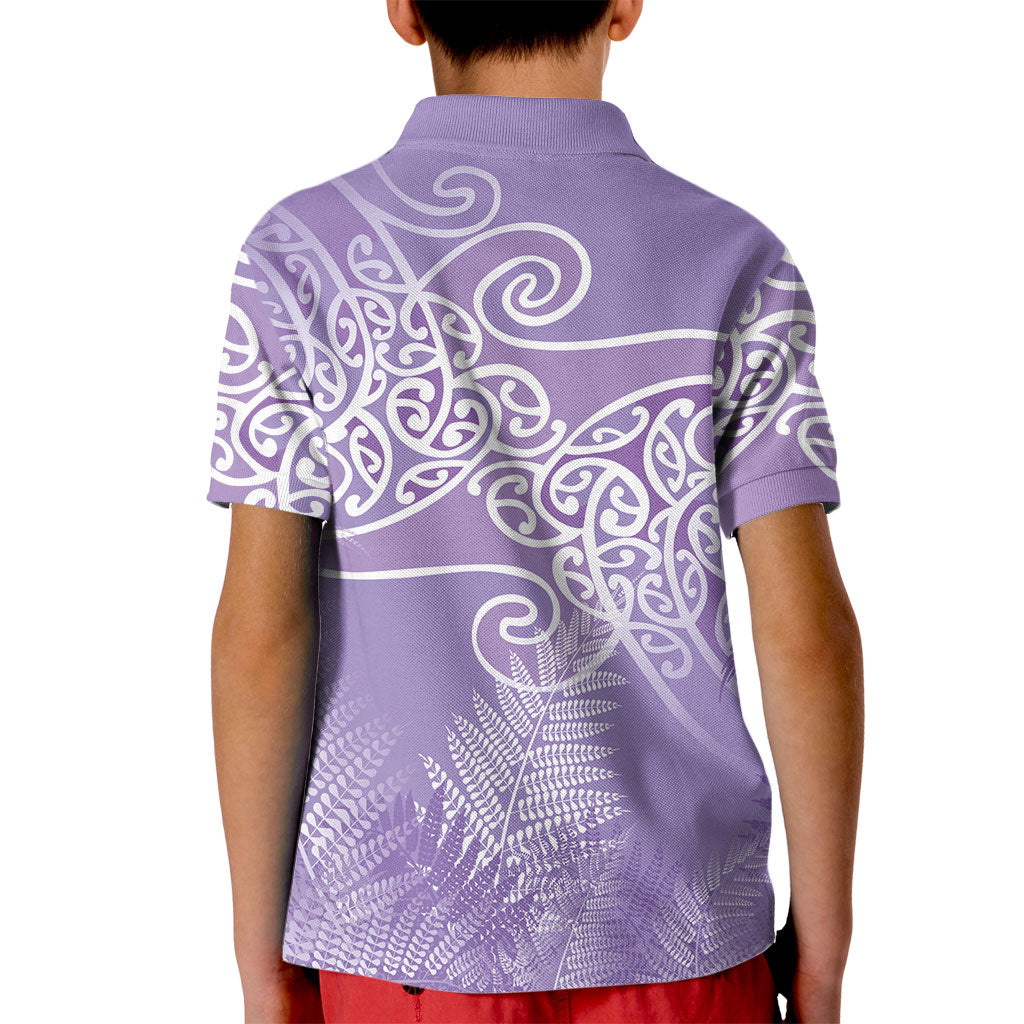 Aotearoa Maori Koru Curves Kid Polo Shirt Silver Ferns - Amethyst LT7 - Polynesian Pride