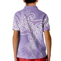 Aotearoa Maori Koru Curves Kid Polo Shirt Silver Ferns - Amethyst LT7 - Polynesian Pride