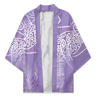 Aotearoa Maori Koru Curves Kimono Silver Ferns - Amethyst LT7 Unisex Purple - Polynesian Pride