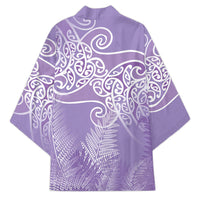 Aotearoa Maori Koru Curves Kimono Silver Ferns - Amethyst LT7 - Polynesian Pride