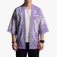 Aotearoa Maori Koru Curves Kimono Silver Ferns - Amethyst LT7 - Polynesian Pride