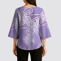 Aotearoa Maori Koru Curves Kimono Sleeve Blouse Silver Ferns - Amethyst LT7 - Polynesian Pride