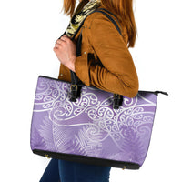 Aotearoa Maori Koru Curves Leather Tote Bag Silver Ferns - Amethyst LT7 Purple - Polynesian Pride