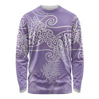 Aotearoa Maori Koru Curves Long Sleeve Shirt Silver Ferns - Amethyst LT7 Unisex Purple - Polynesian Pride