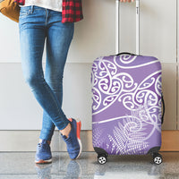 Aotearoa Maori Koru Curves Luggage Cover Silver Ferns - Amethyst LT7 - Polynesian Pride