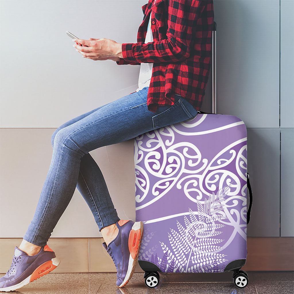 Aotearoa Maori Koru Curves Luggage Cover Silver Ferns - Amethyst LT7 - Polynesian Pride