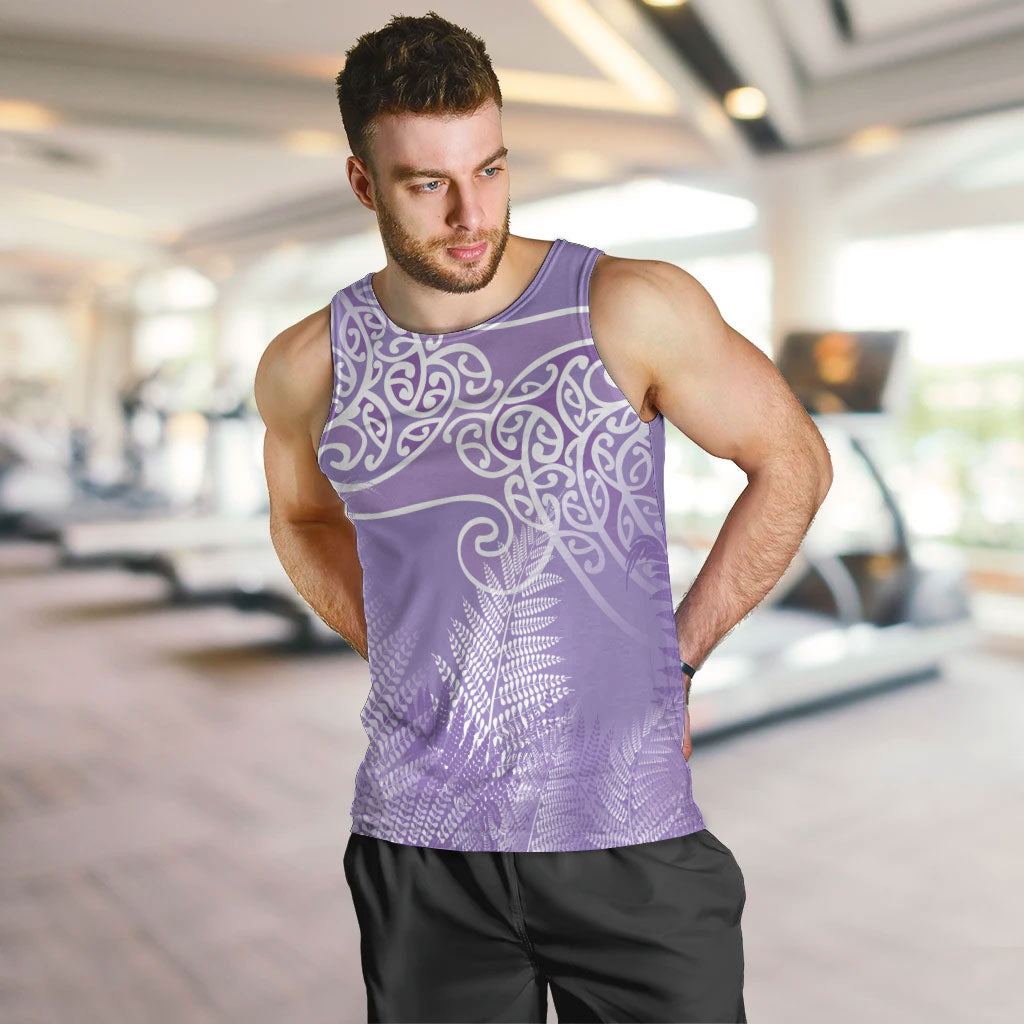 Aotearoa Maori Koru Curves Men Tank Top Silver Ferns - Amethyst LT7 Purple - Polynesian Pride