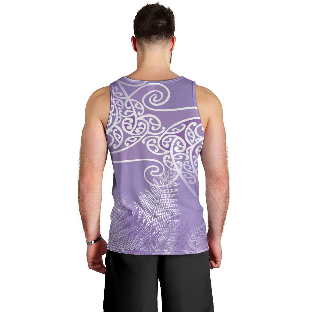 Aotearoa Maori Koru Curves Men Tank Top Silver Ferns - Amethyst LT7 - Polynesian Pride