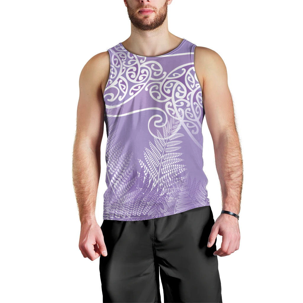 Aotearoa Maori Koru Curves Men Tank Top Silver Ferns - Amethyst LT7 - Polynesian Pride