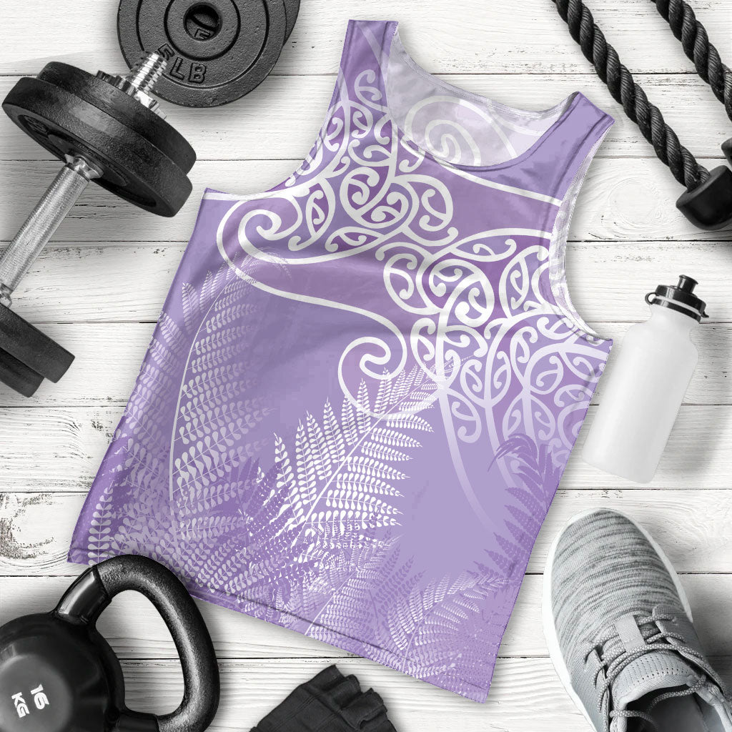 Aotearoa Maori Koru Curves Men Tank Top Silver Ferns - Amethyst LT7 - Polynesian Pride