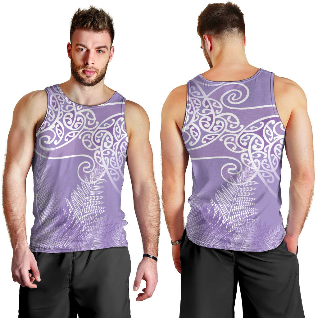 Aotearoa Maori Koru Curves Men Tank Top Silver Ferns - Amethyst LT7 - Polynesian Pride