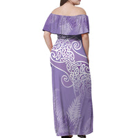 Aotearoa Maori Koru Curves Off Shoulder Maxi Dress Silver Ferns - Amethyst LT7 - Polynesian Pride