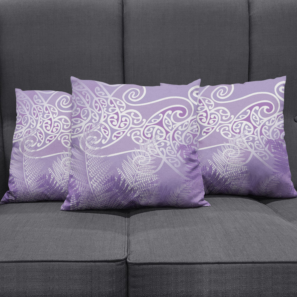 Aotearoa Maori Koru Curves Pillow Cover Silver Ferns - Amethyst LT7 - Polynesian Pride