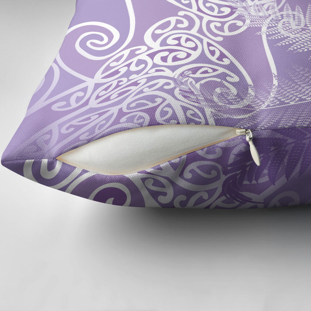 Aotearoa Maori Koru Curves Pillow Cover Silver Ferns - Amethyst LT7 - Polynesian Pride
