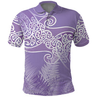 Aotearoa Maori Koru Curves Polo Shirt Silver Ferns - Amethyst LT7 Purple - Polynesian Pride