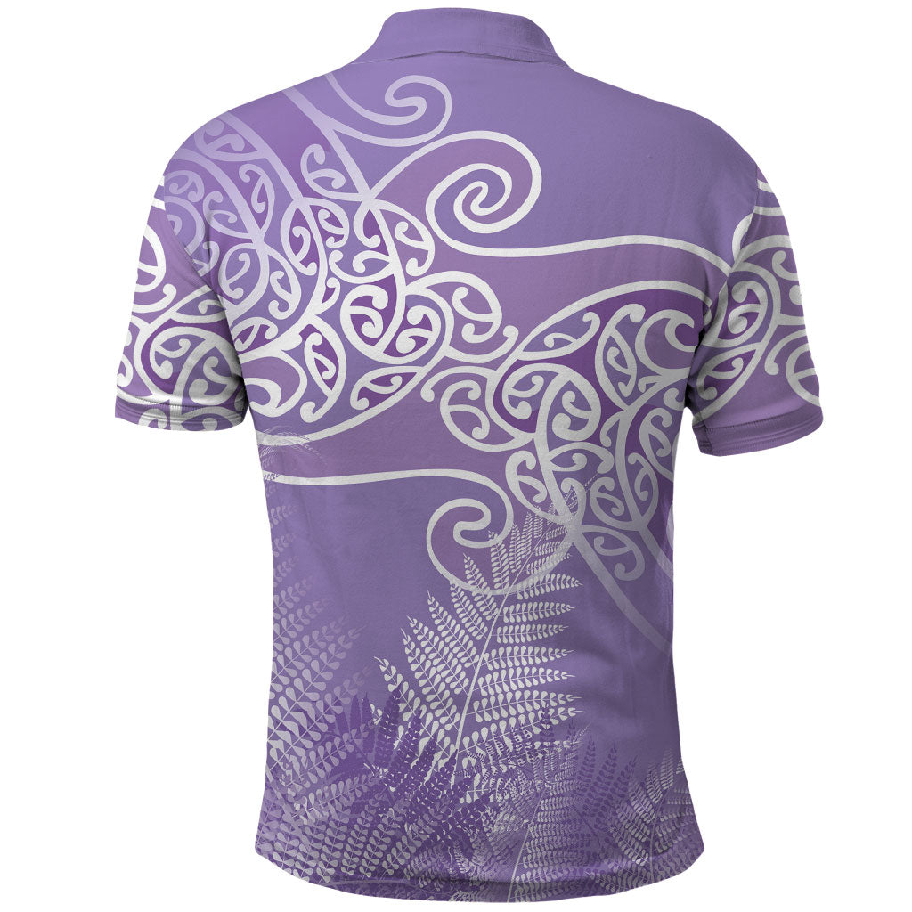 Aotearoa Maori Koru Curves Polo Shirt Silver Ferns - Amethyst LT7 - Polynesian Pride